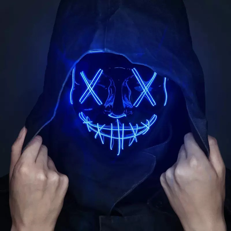 قناع أسود مضيء على شكل حرف V،  - مراجعة Led Purge Mask Halloween وسعره