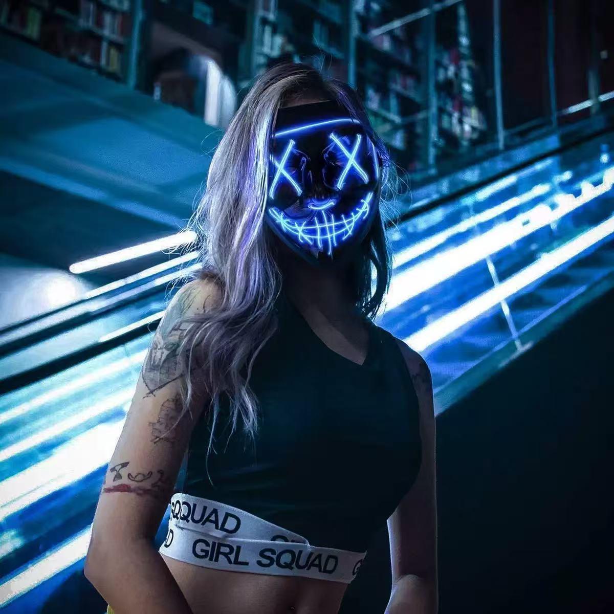 قناع أسود مضيء على شكل حرف V،  - مراجعة Led Purge Mask Halloween وسعره