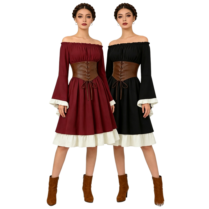 فستان ميدي للنساء بتصميم عصر ا - مراجعة Medieval Renaissance Dress Women وسعره